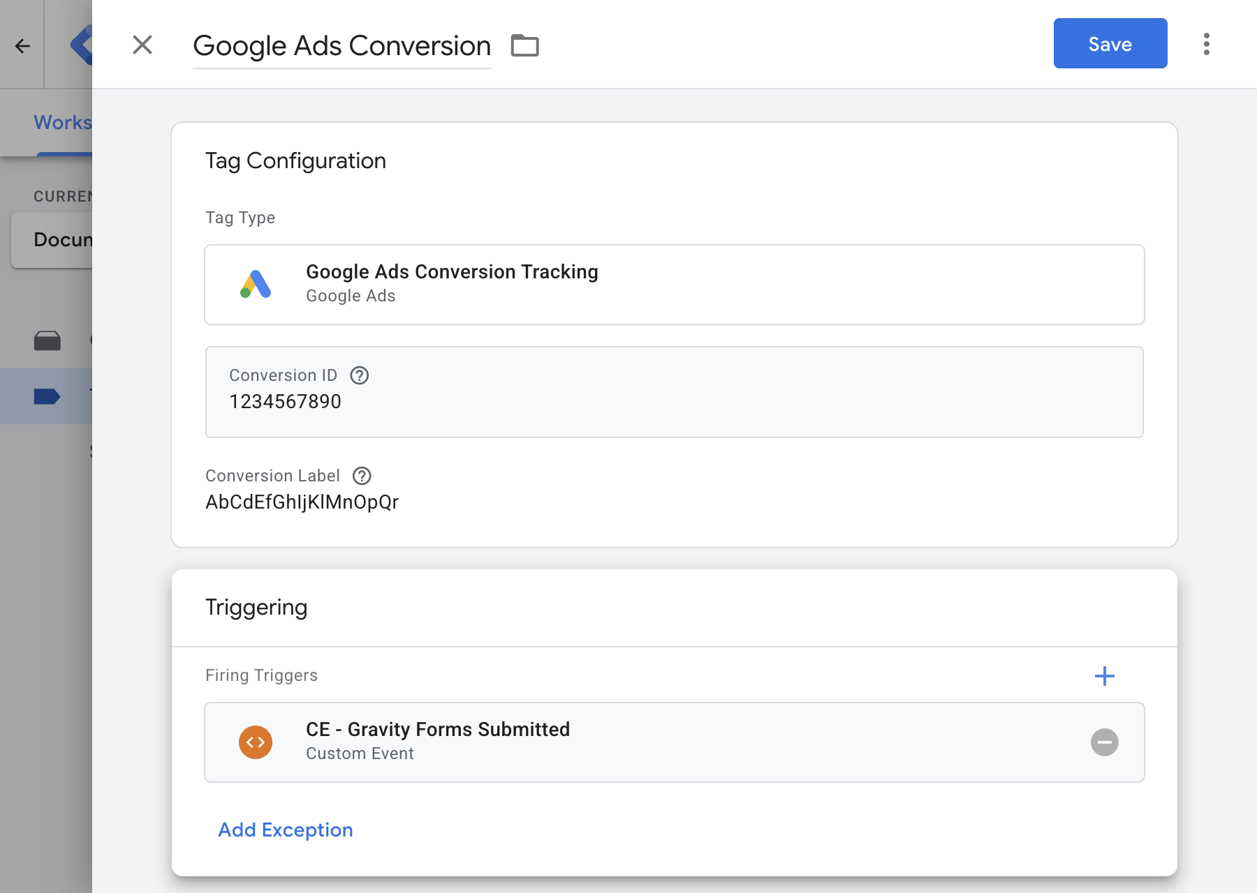 A Google Ads Conversion Tracking tag firing on CE - Gravity Forms Submitted